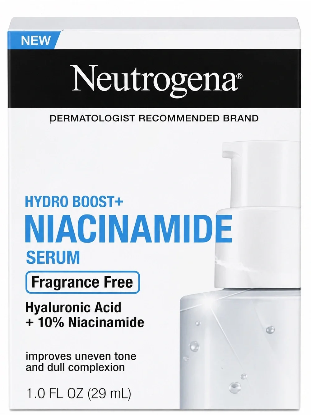 Neutrogena Hydro Boost+ Niacinamide Serum 1oz Fragrance Free Hyaluronic Acid NEW